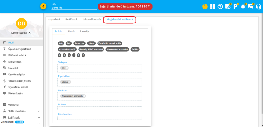 Megjelenési beállítások