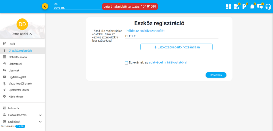 Új eszközregisztráció