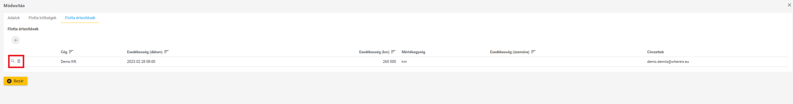  Flotta Esemény Módosítás Flotta Események Műveleti Gombjai