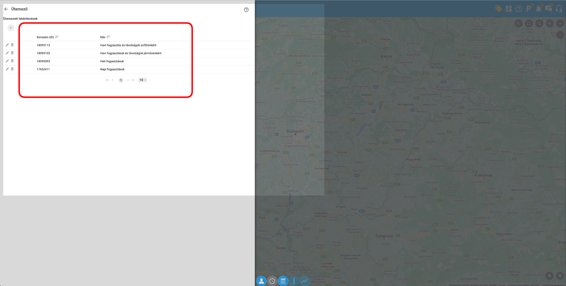  Ütemezett riportok listája