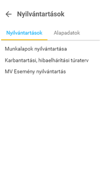 Nyilvántartások fül Nyilvántartások fül