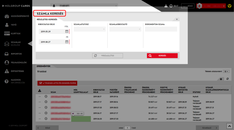 Számla keresés