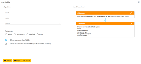 Egyedi szabálysablon kitöltő felület