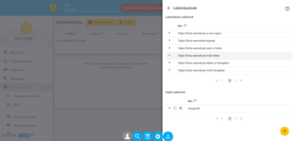  Események Lekérdezések Menüje