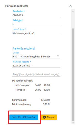 Parkolás előkészítése