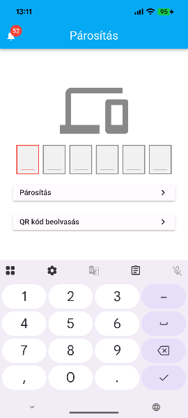 A HolAzAutó mobilalkalmazás párosítási felülete