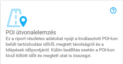 A POI útvonalelemzés lekérdezés konfigurációs ablaka a POI-választóval és a „POI-n kívüli megállások összesítése” jelölőnégyzettel 