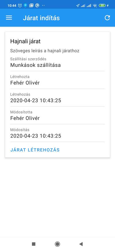 Járat indítása Járat indítása